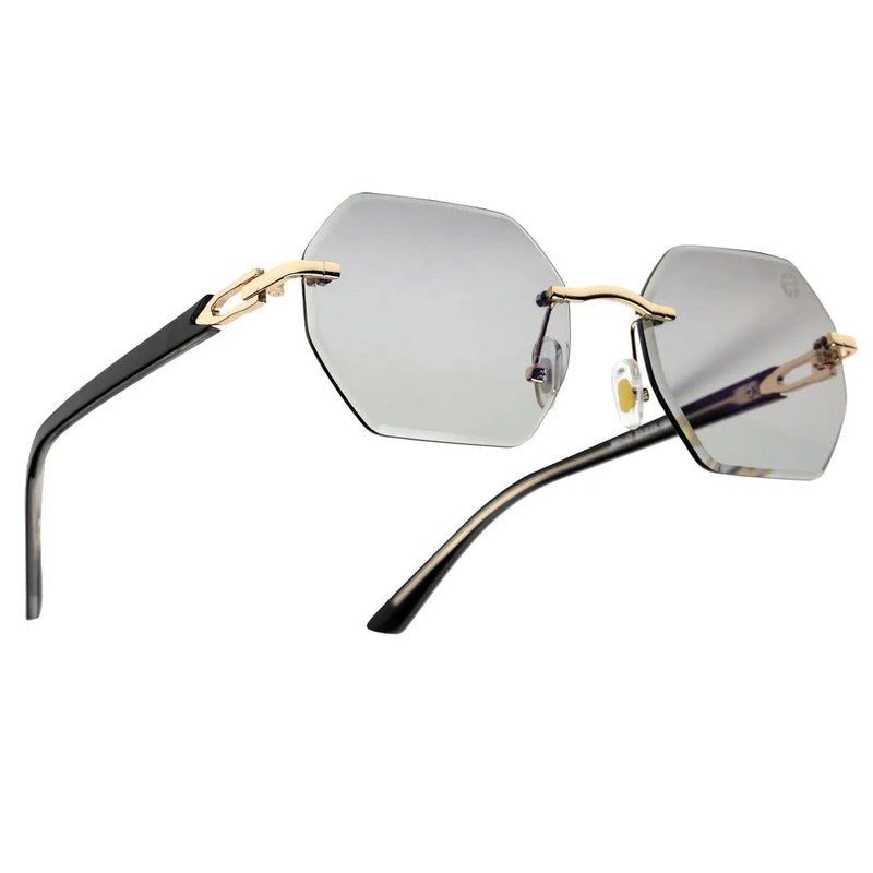 VisionVogue Grey Medium Rim Less Hexagonal Sunglasses for Men & Women — Hashtag Eyewears