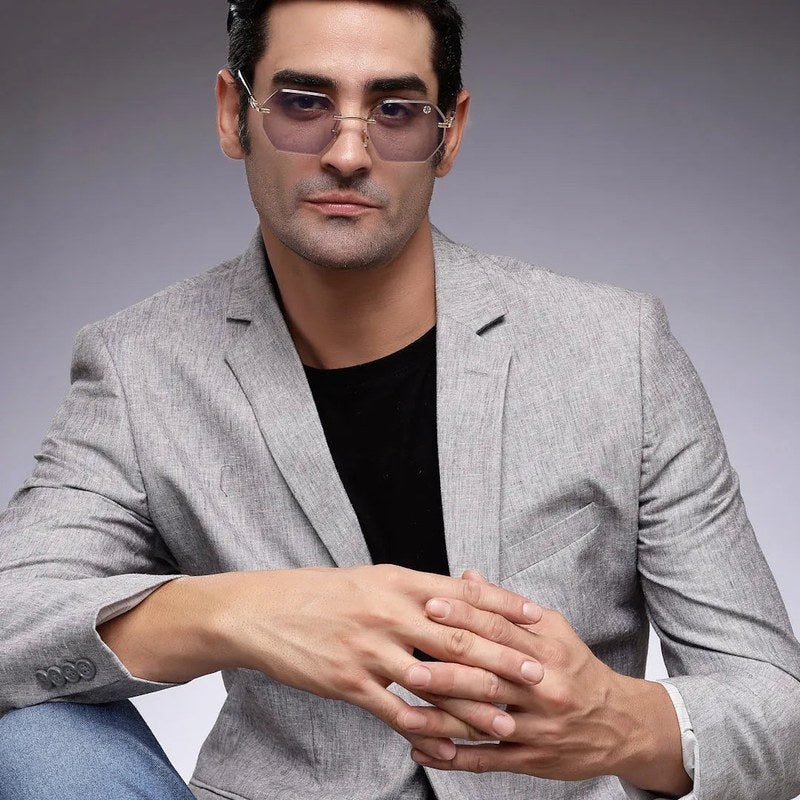 VisionVogue Grey Medium Rim Less Hexagonal Sunglasses for Men & Women — Hashtag Eyewears