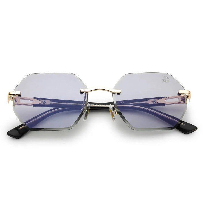 VisionVogue Grey Medium Rim Less Hexagonal Sunglasses for Men & Women — Hashtag Eyewears