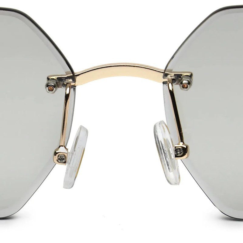 VisionVogue Grey Medium Rim Less Hexagonal Sunglasses for Men & Women — Hashtag Eyewears