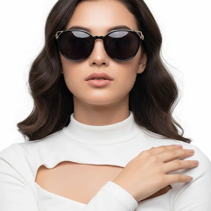 Vortex Black Medium Full Rim Round Sunglasses for Women — Hashtag Eyewears