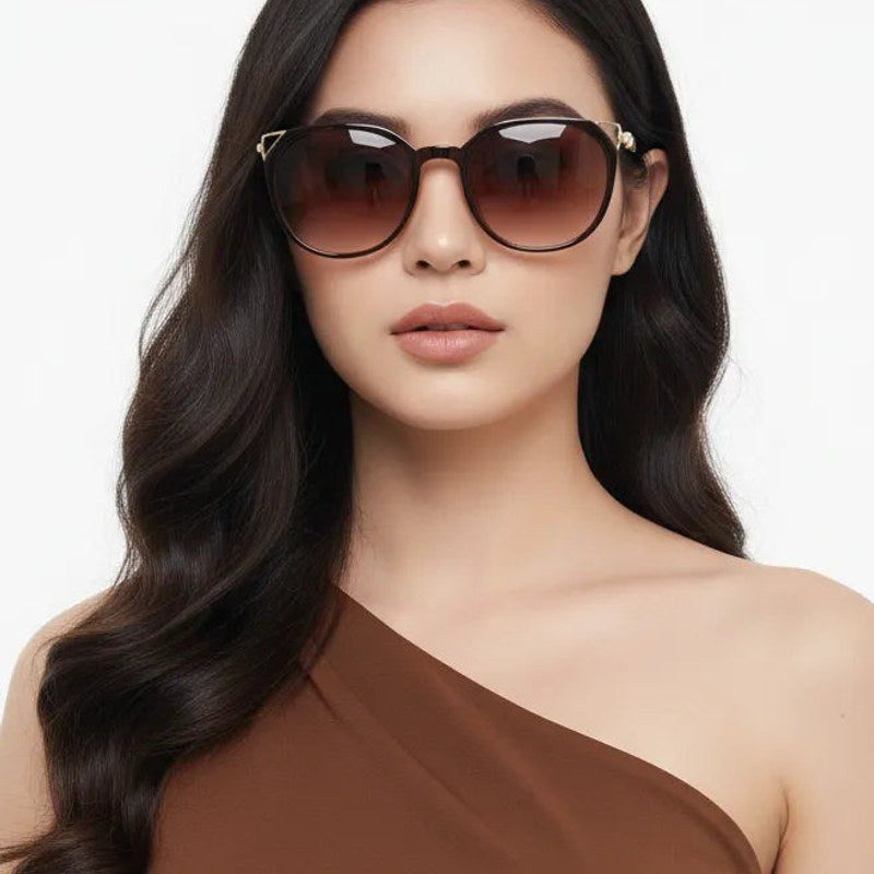 Vortex Brown Medium Full Rim Round Sunglasses for Women β Hashtag Eyewears