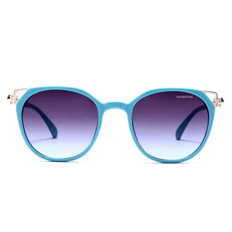 Vortex Cadet Blue Small Full Rim Round Sunglasses for Women — Hashtag Eyewears