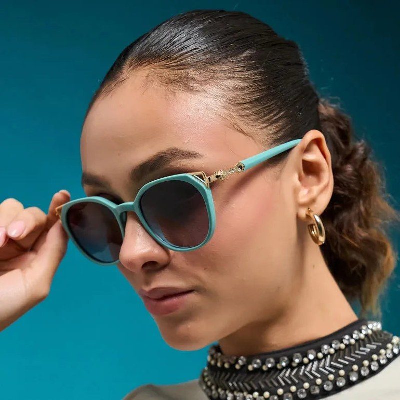 Vortex Cadet Blue Small Full Rim Round Sunglasses for Women — Hashtag Eyewears