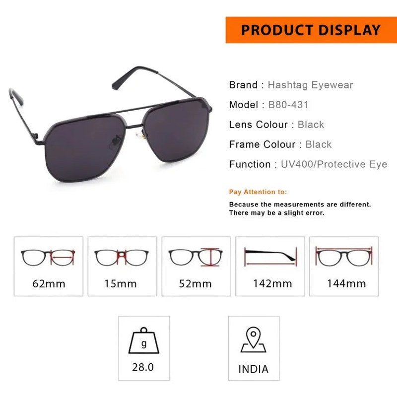 Xylar Black Medium Full Rim Square Sunglasses for Men & Women — Hashtag Eyewears