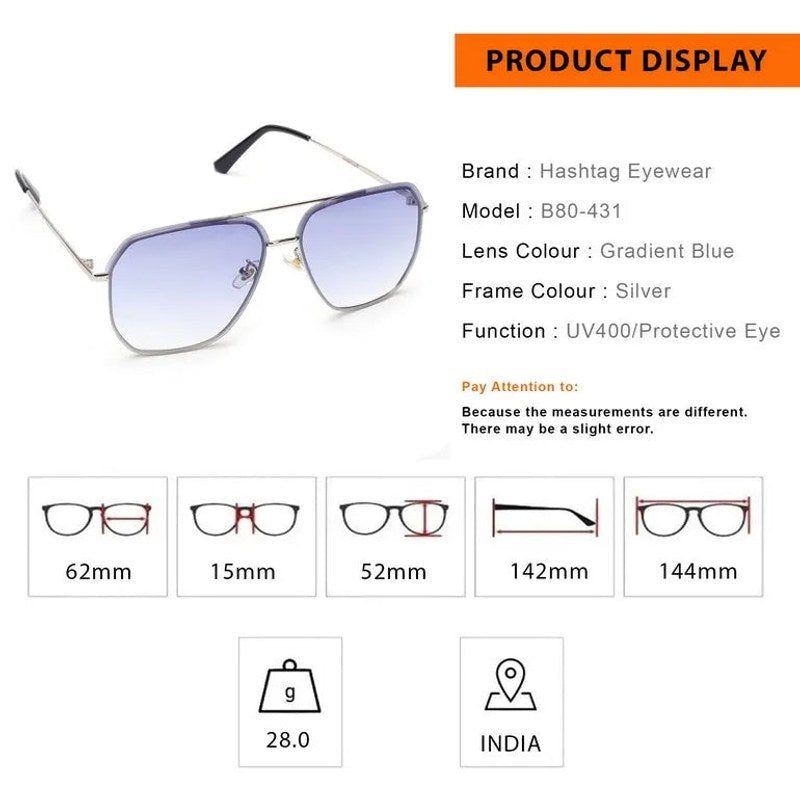Xylar Gradient Blue Medium Full Rim Square Sunglasses for Men & Women — Hashtag Eyewears