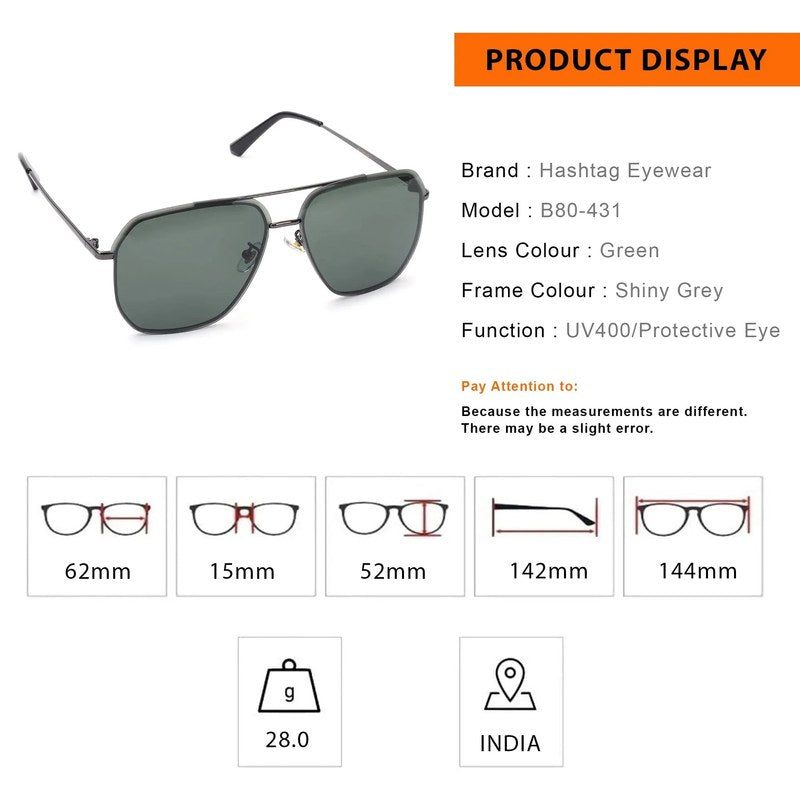 Xylar Green Medium Full Rim Square Sunglasses for Men & Women — Hashtag Eyewears