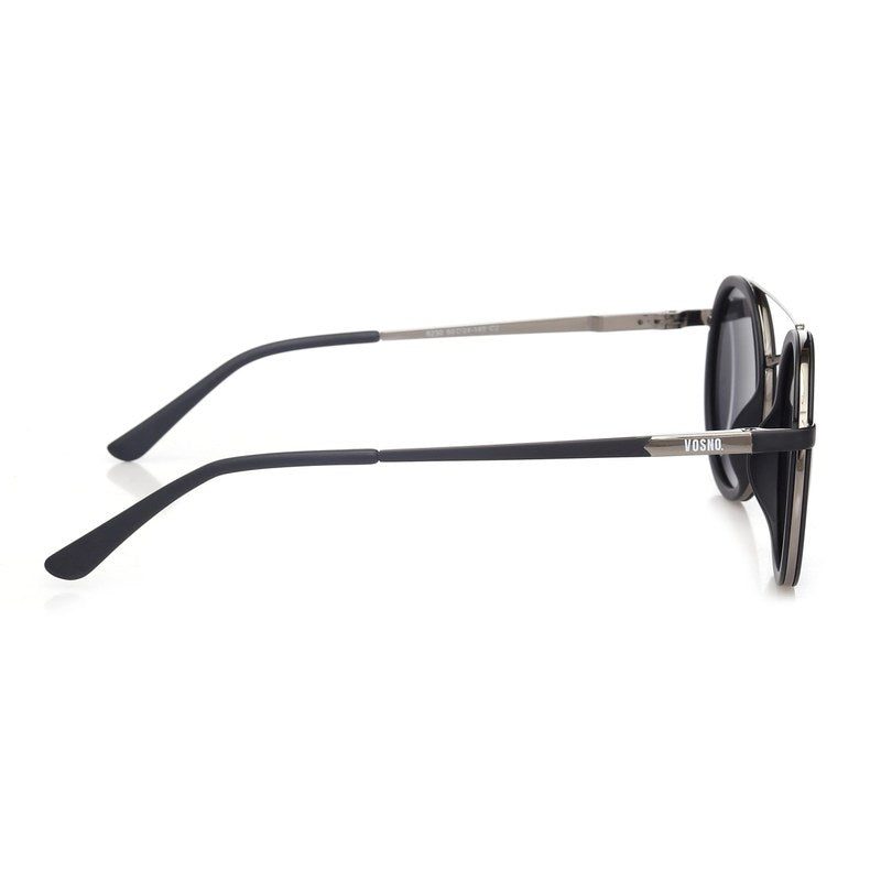 Zeyra Mate Black & Silver Medium Full Rim Round Sunglasses for Men & Women HASHTAG X VOSNO — Hashtag Eyewears