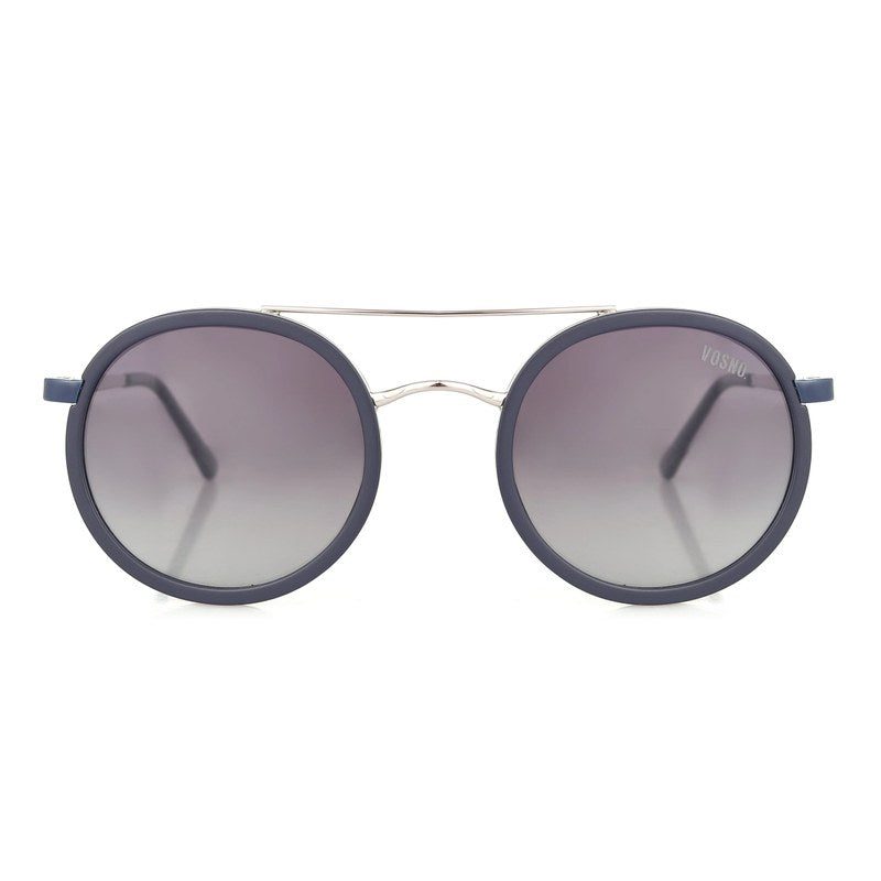Zeyra Mate Blue & silver Medium Full Rim Round Sunglasses for Men & Women HASHTAG X VOSNO — Hashtag Eyewears