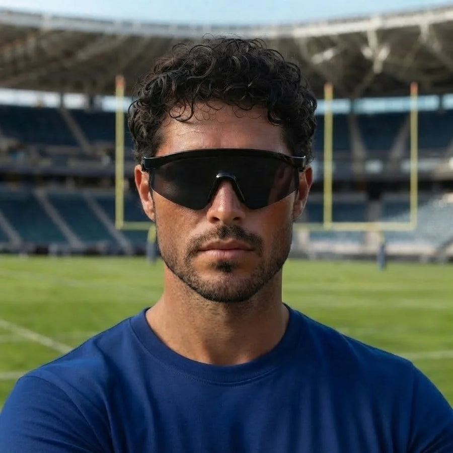 KINETIC | Black Medium Half Rim Shield Sports Sunglasses for Men & Women [UV-protected]