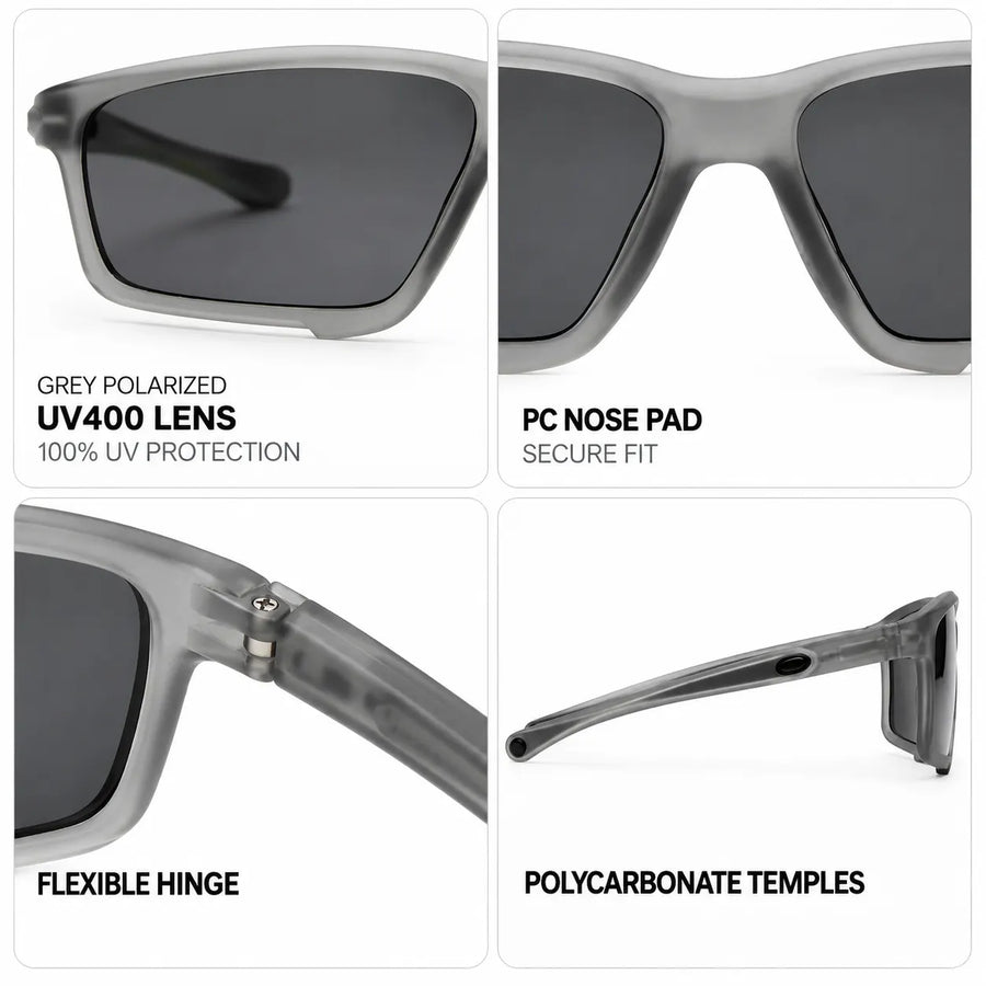 H2R | Grey Medium Full Rim Rectangle Sports Sunglasses for Men & Women [Polarized]