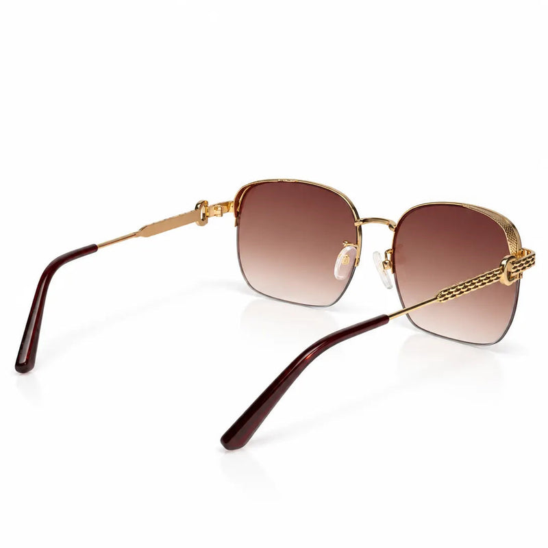 Eclipse | Brown Medium Half Rim Square Sunglasses for Women [UV-protected]