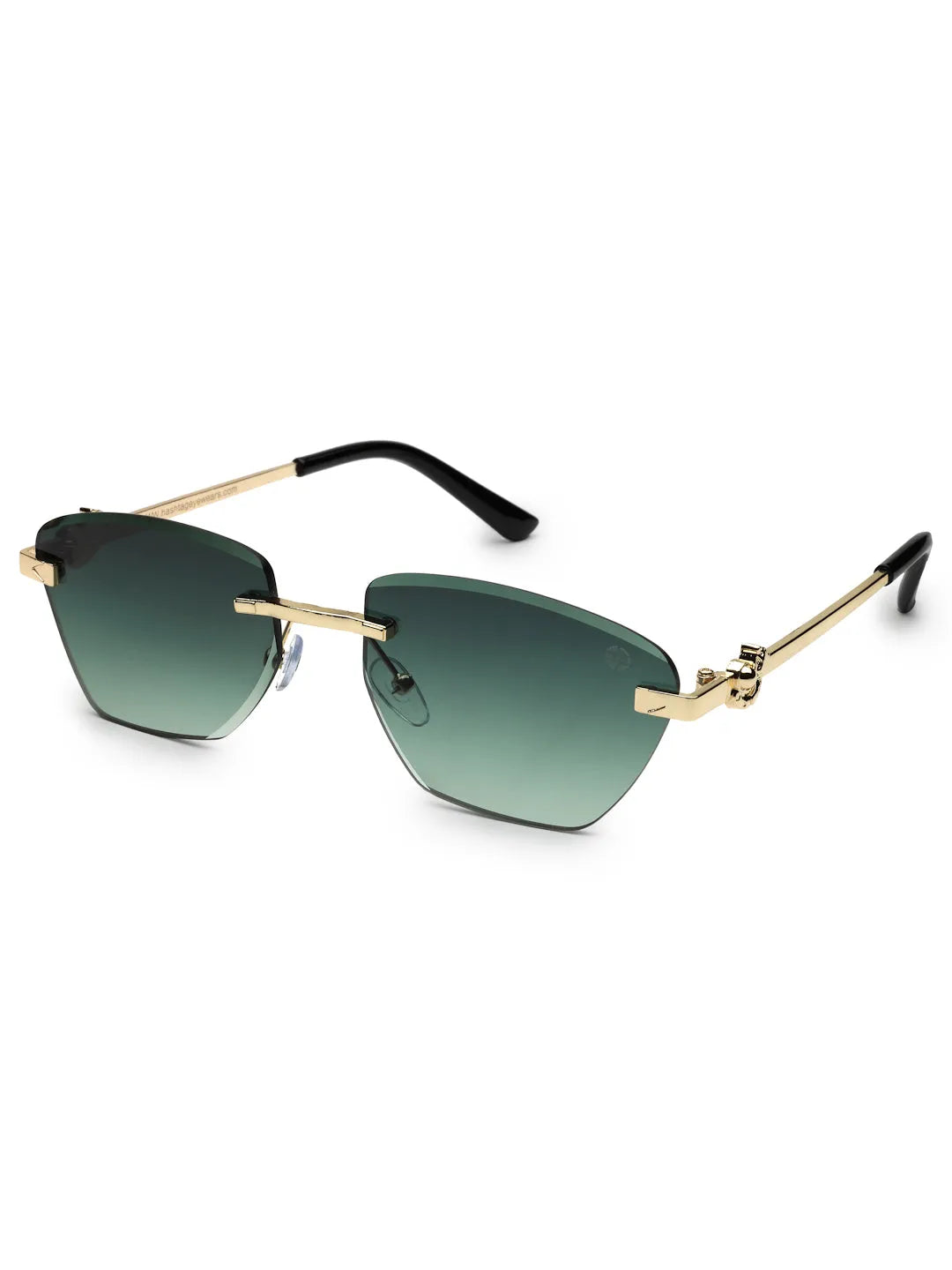 Pyrion | Green Medium Rim Less Rectangle Sunglasses for Men [UV-protected]