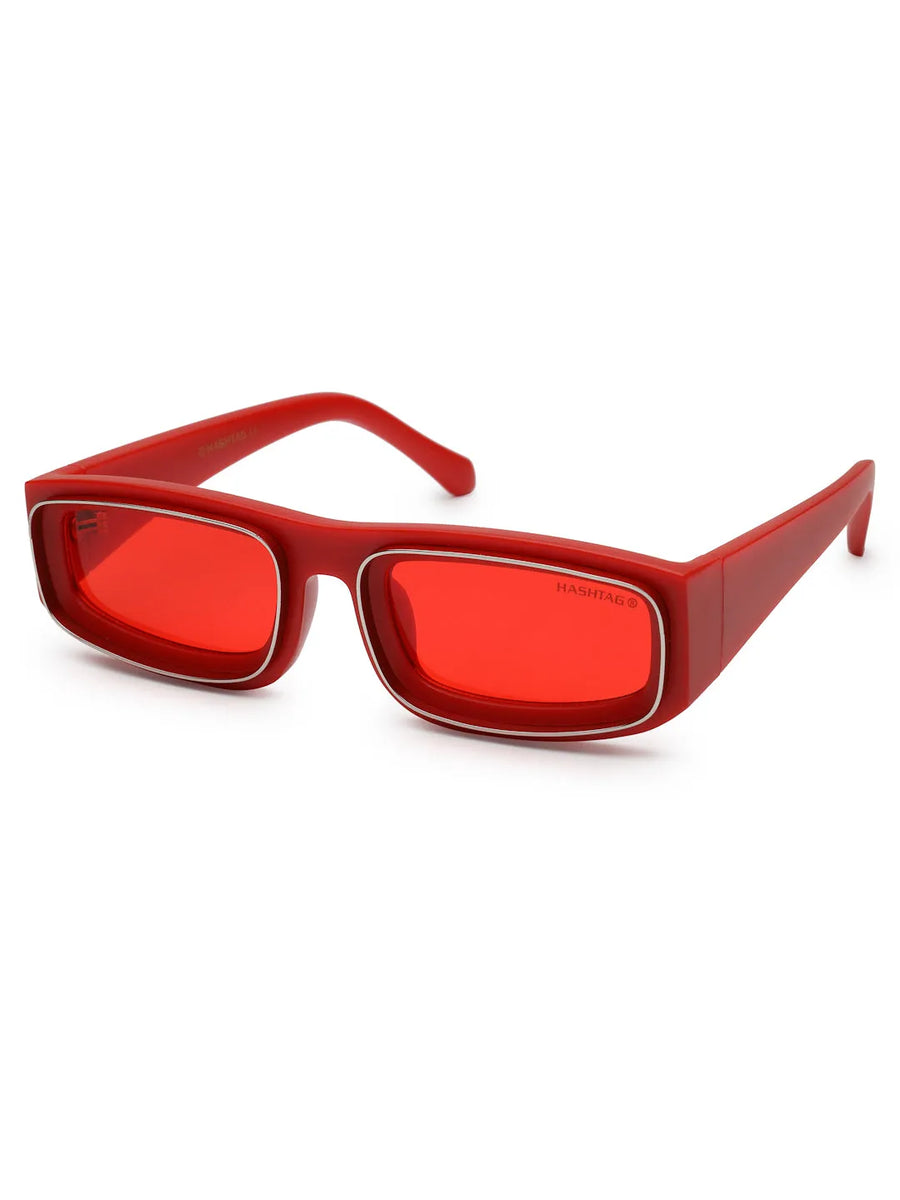 Crystix | Red Small Full Rim Rectangle Sunglasses for Men & Women [UV-protected]