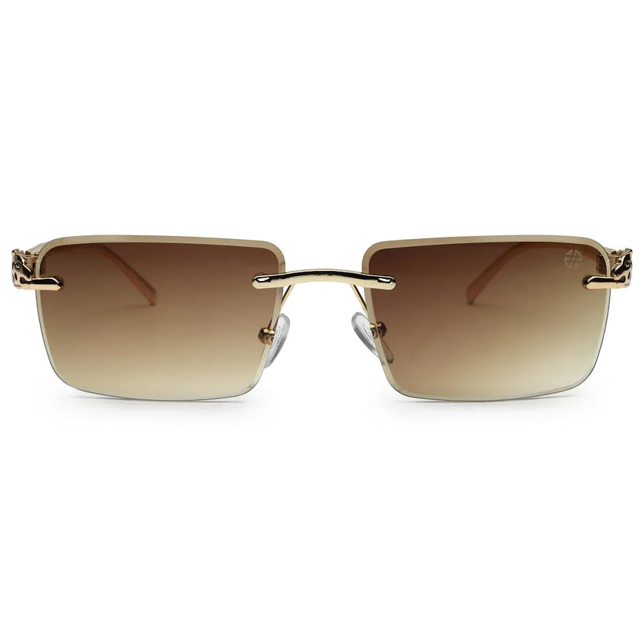 Clyra | Gradient Brown Medium Rim Less RECTANGLE Sunglasses for Men [UV-protected]