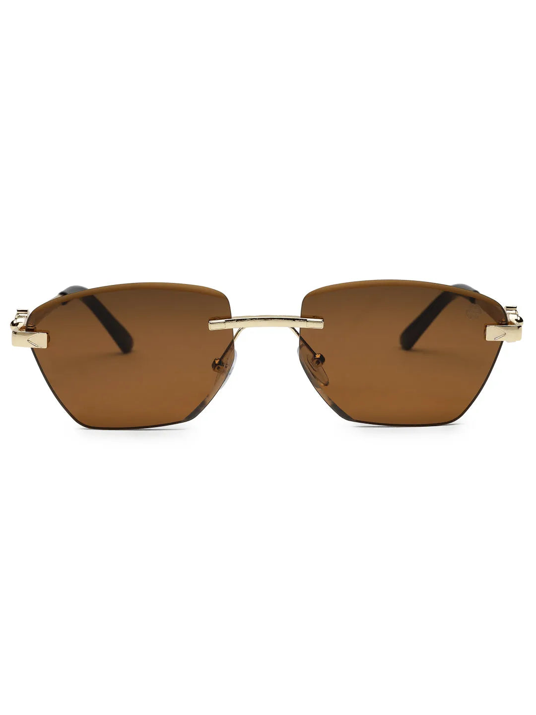 Pyrion | Brown Medium Rim Less Rectangle Sunglasses for Men [UV-protected]