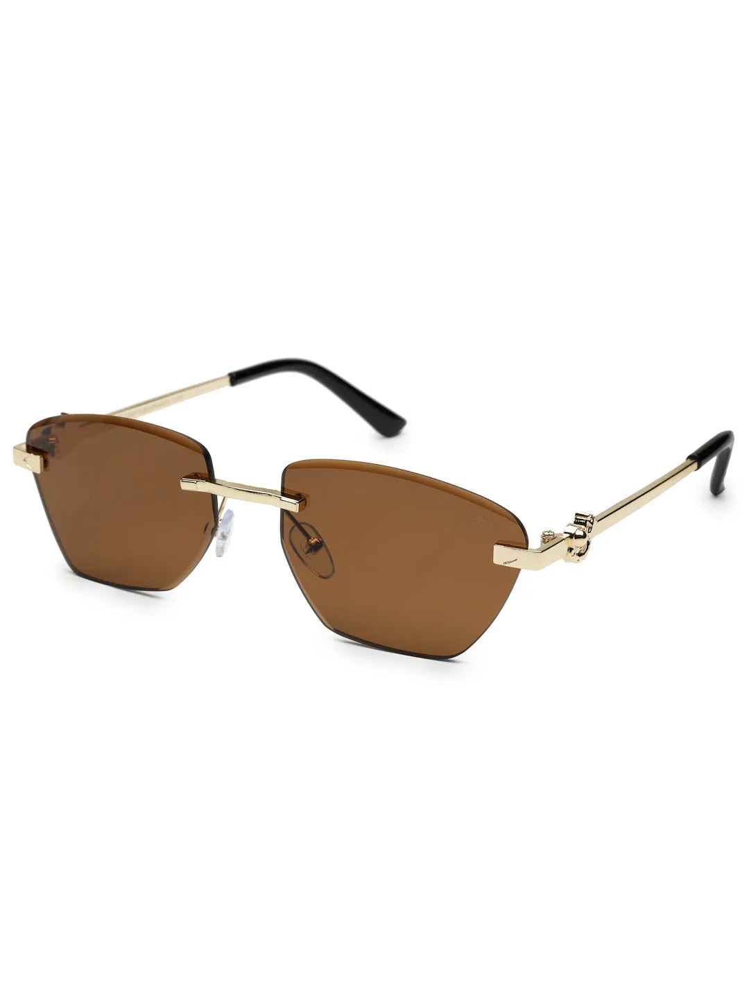 Pyrion | Brown Medium Rim Less Rectangle Sunglasses for Men [UV-protected]