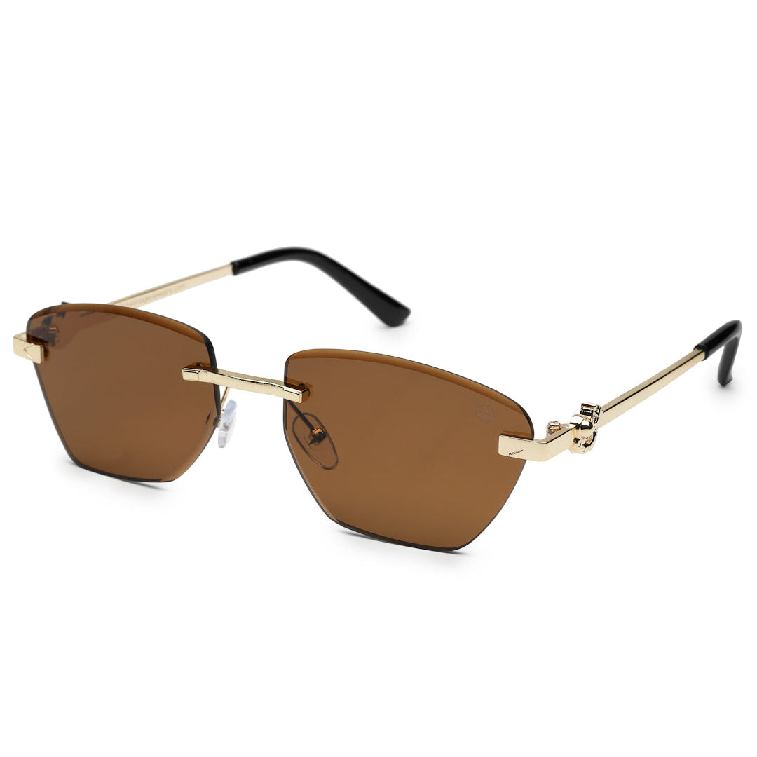 Pyrion | Brown Medium Rim Less Rectangle Sunglasses for Men [UV-protected]