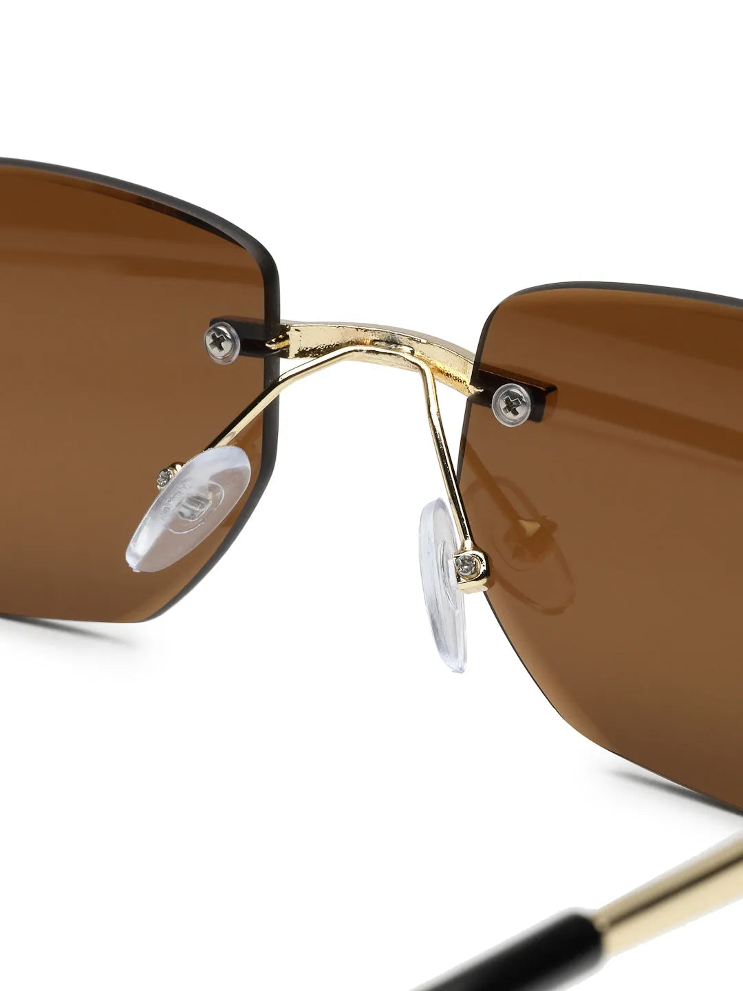 Pyrion | Brown Medium Rim Less Rectangle Sunglasses for Men [UV-protected]