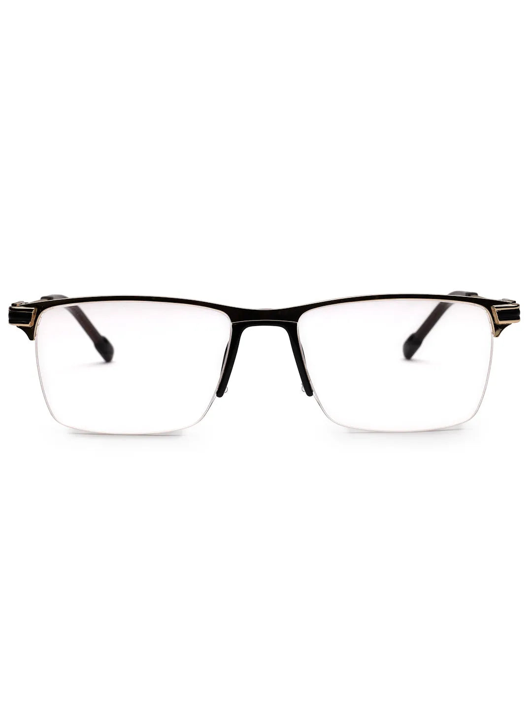 Ray-II | Golden Medium Half Rim Square Eyeglasses for Men & Women [Demo Lens]