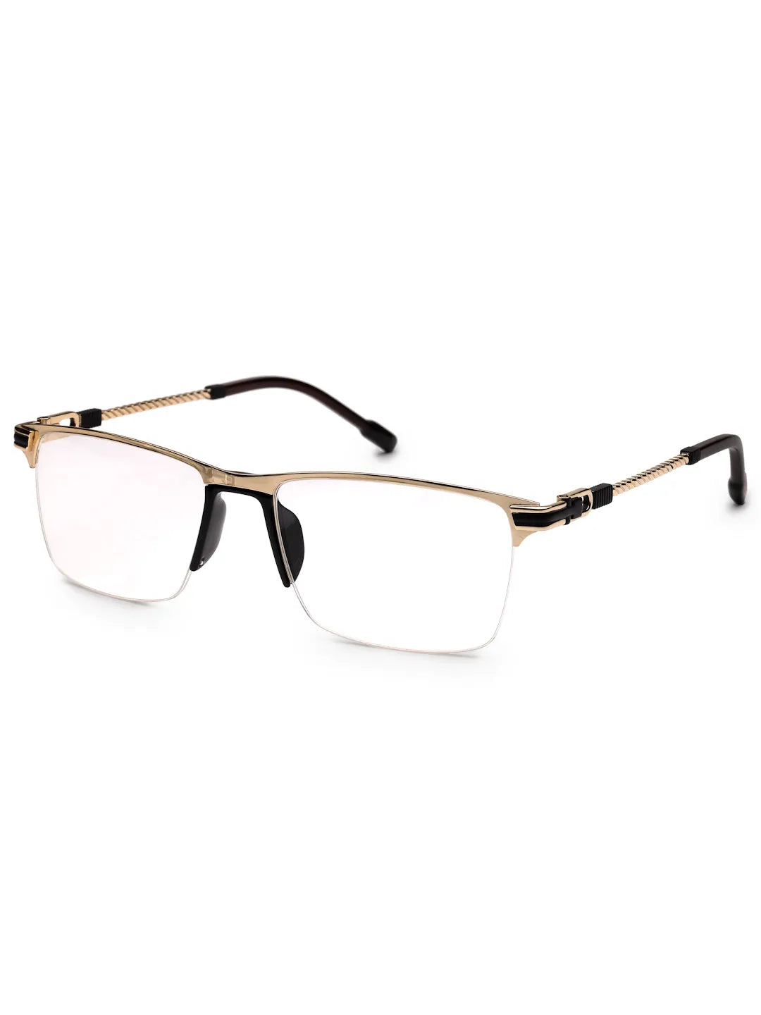 Ray-II | Golden Medium Half Rim Square Eyeglasses for Men & Women [Demo Lens]