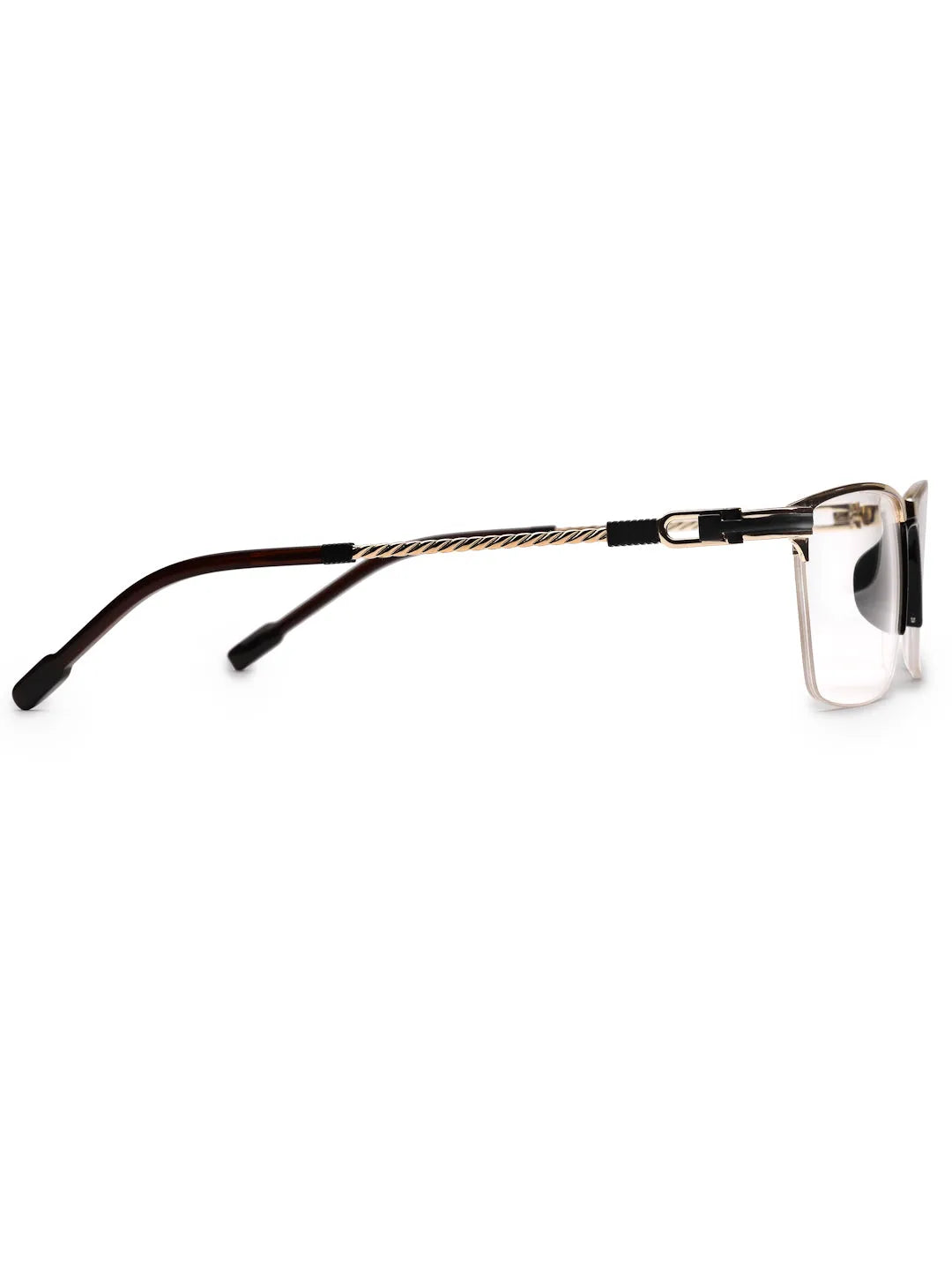 Ray-II | Golden Medium Half Rim Square Eyeglasses for Men & Women [Demo Lens]