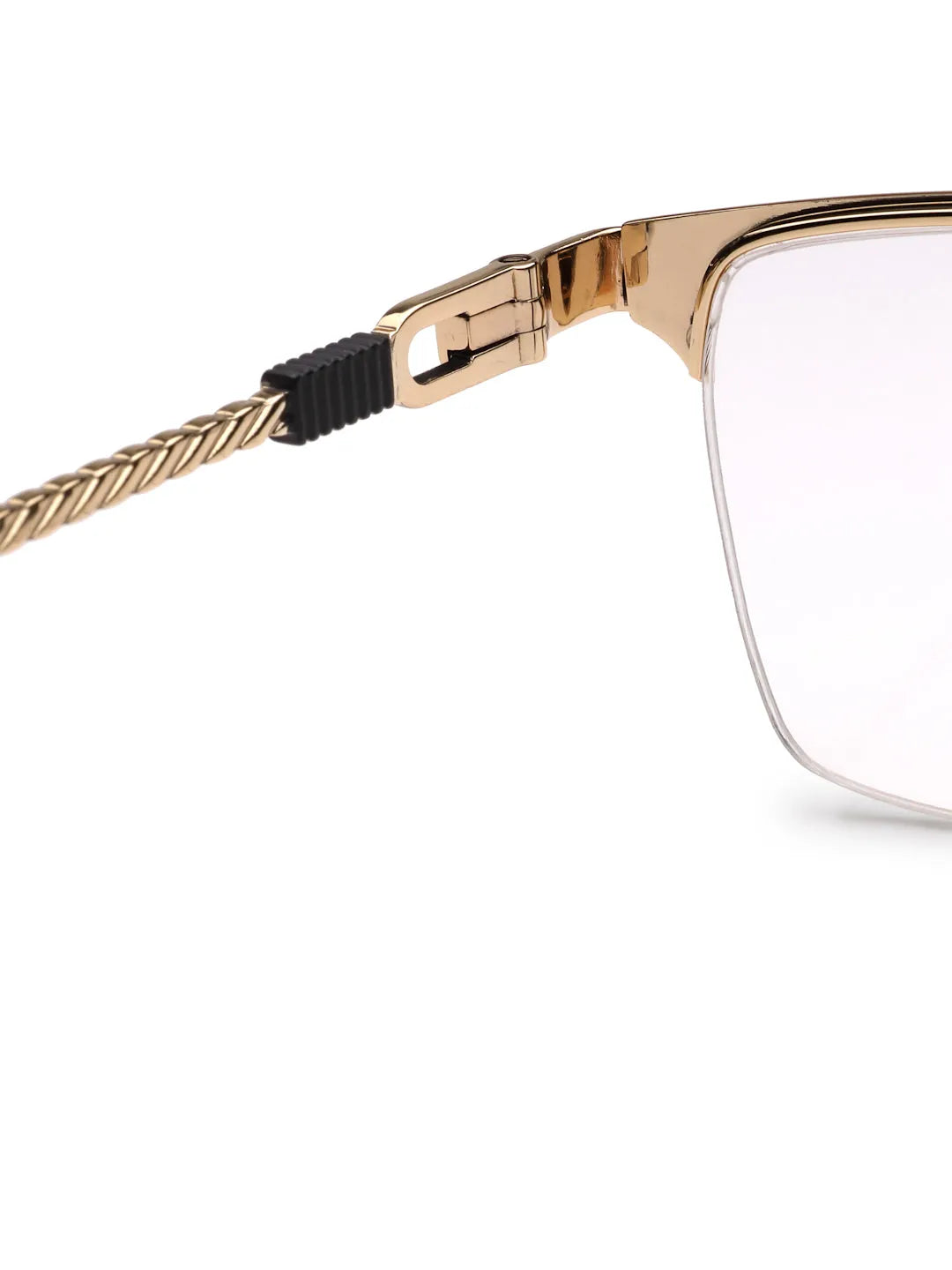 Ray-II | Golden Medium Half Rim Square Eyeglasses for Men & Women [Demo Lens]