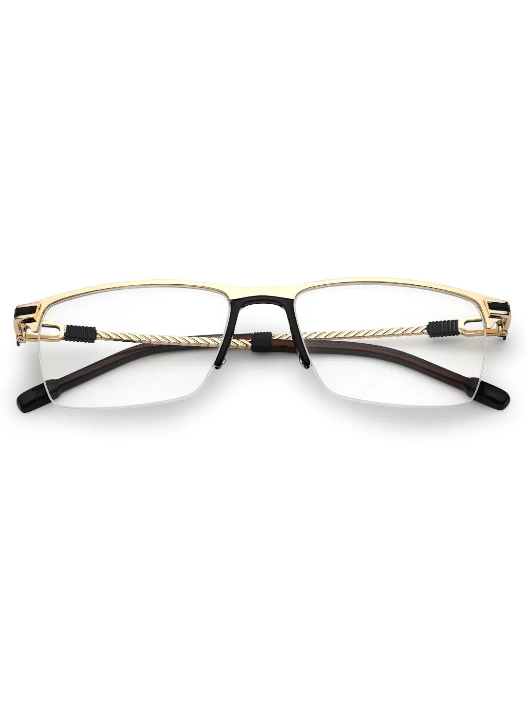 Ray-II | Golden Medium Half Rim Square Eyeglasses for Men & Women [Demo Lens]
