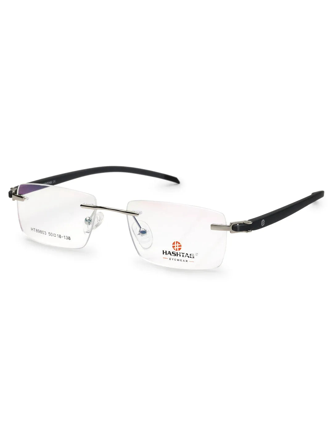 Thermo RM | Silver Medium Rim Less Square Eyeglasses for Men & Women [Demo Lens]