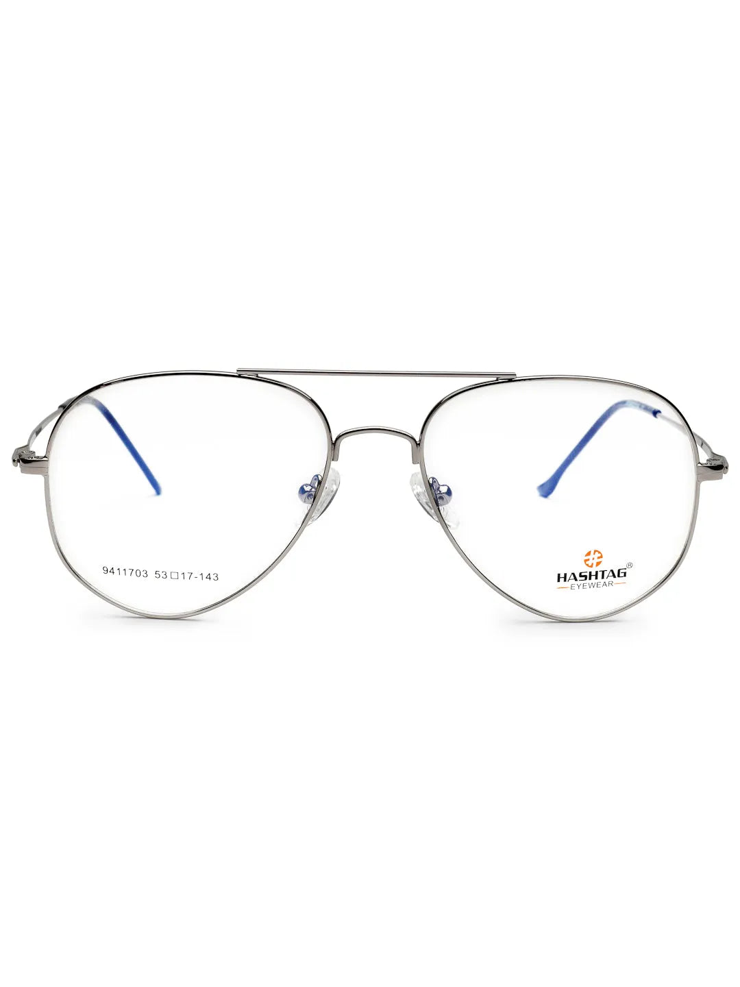 Tricorn | Silver Medium Full Rim Aviator with Lock Side Hinges Turban Eyeglasses for Men [Demo Lens]