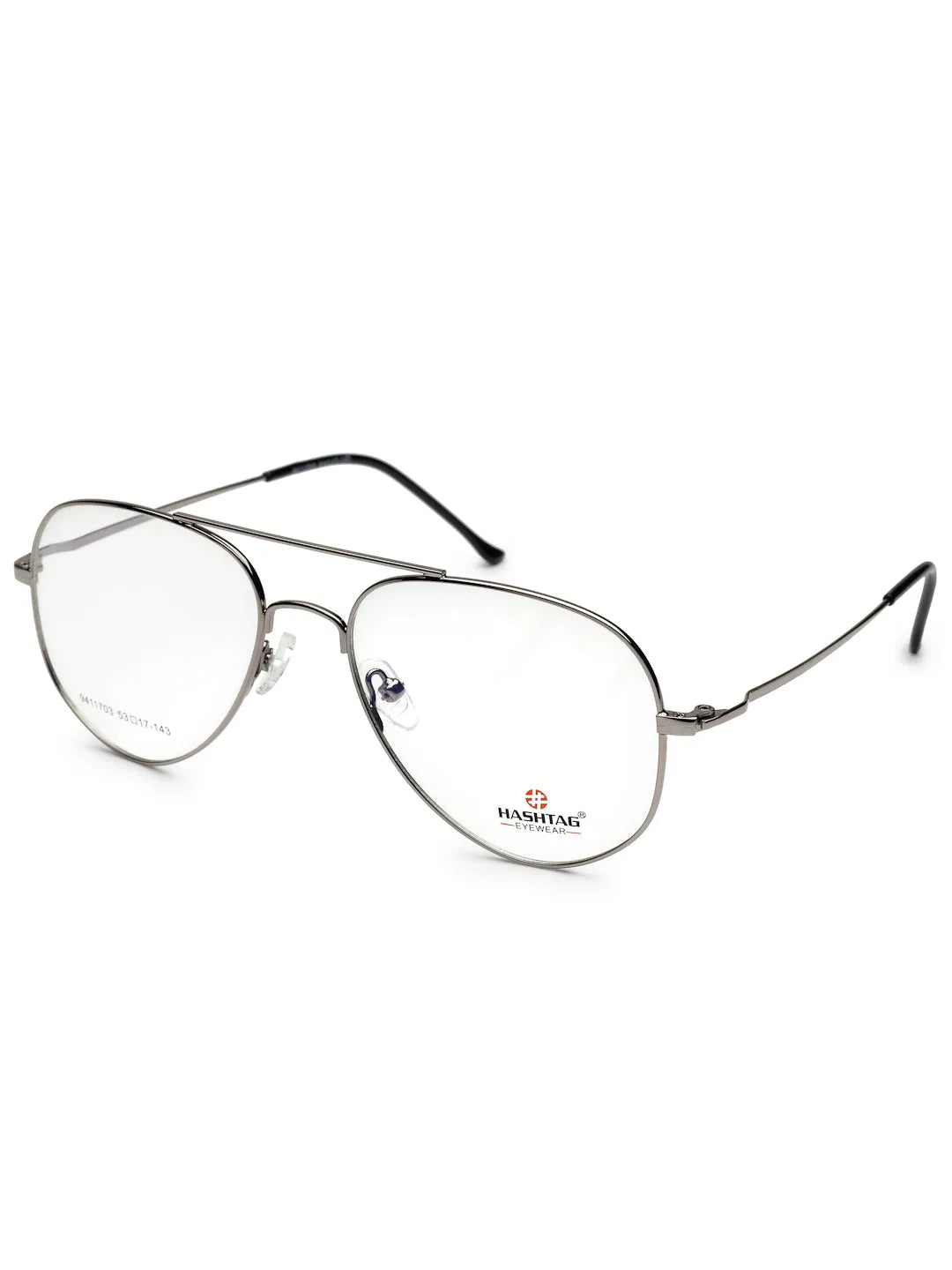 Tricorn | Silver Medium Full Rim Aviator with Lock Side Hinges Turban Eyeglasses for Men [Demo Lens]