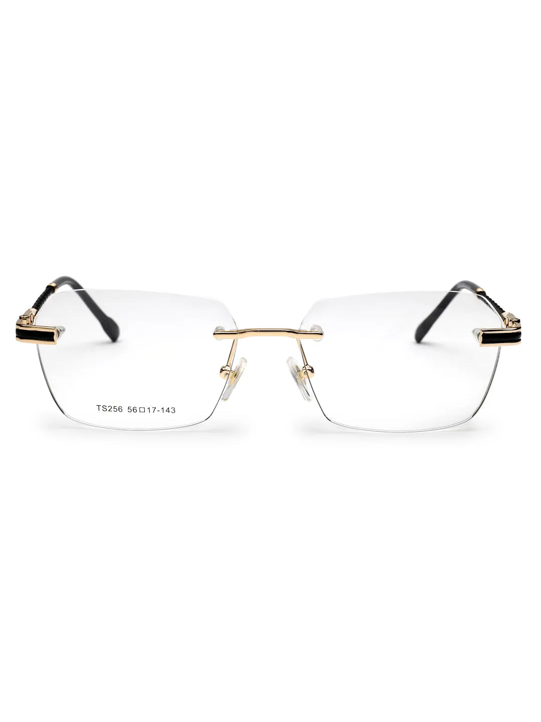 Ray-II | Golden Medium Rim Less Square Eyeglasses for Men & Women [Demo Lens]