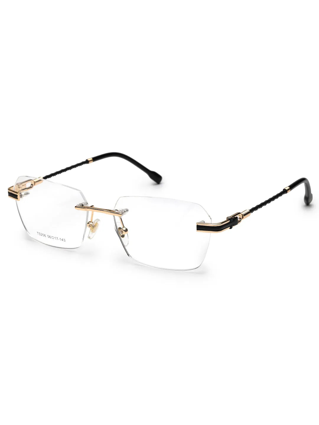 Ray-II | Golden Medium Rim Less Square Eyeglasses for Men & Women [Demo Lens]