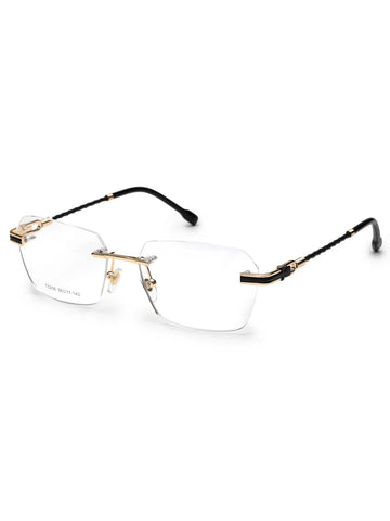 Ray-II | Golden Medium Rim Less Square Eyeglasses for Men & Women [Demo Lens]
