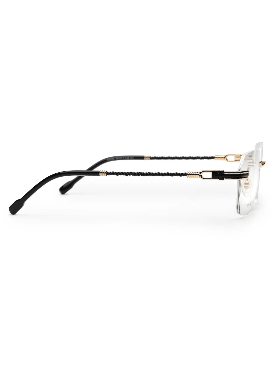 Ray-II | Golden Medium Rim Less Square Eyeglasses for Men & Women [Demo Lens]