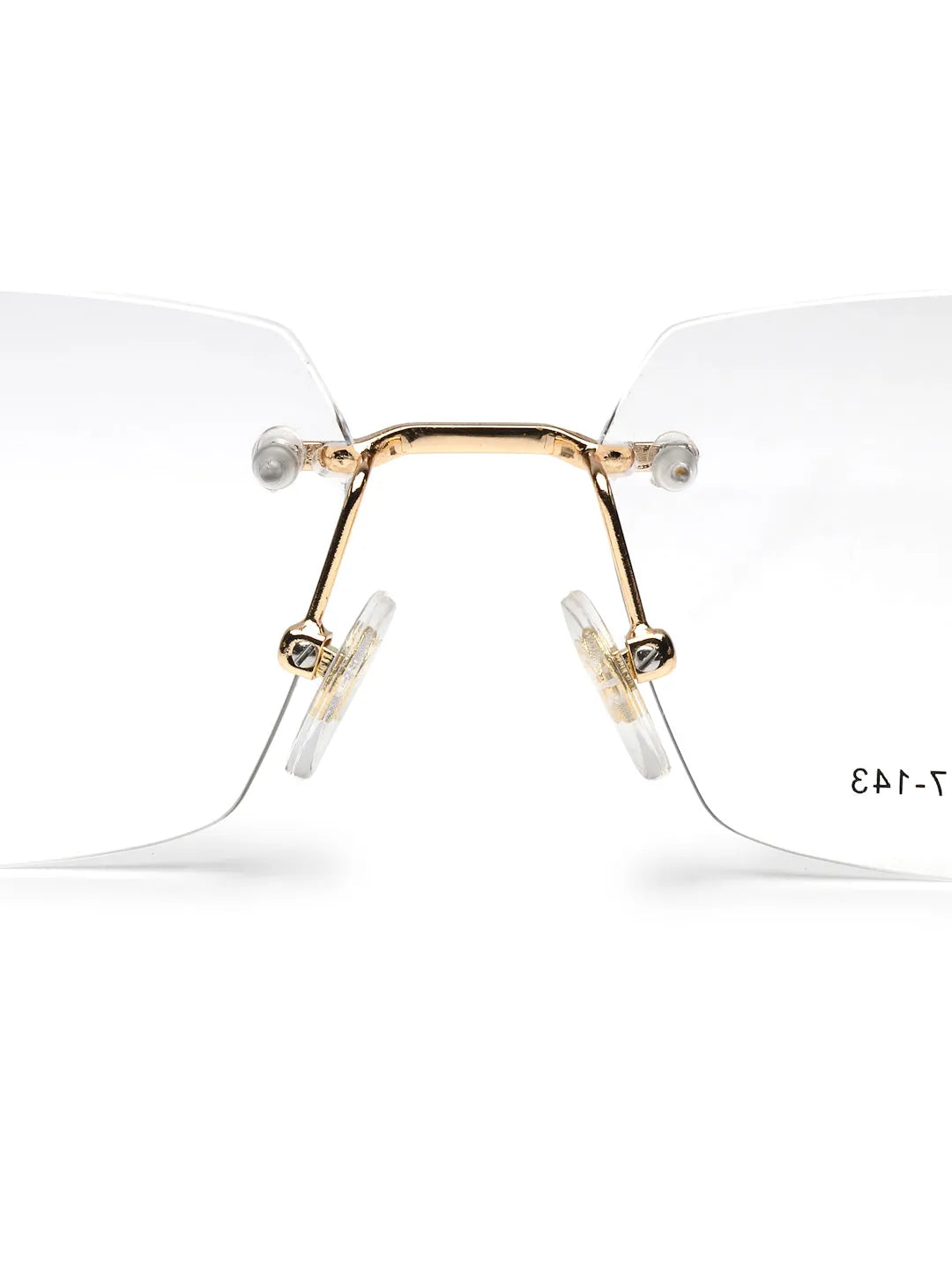 Ray-II | Golden Medium Rim Less Square Eyeglasses for Men & Women [Demo Lens]