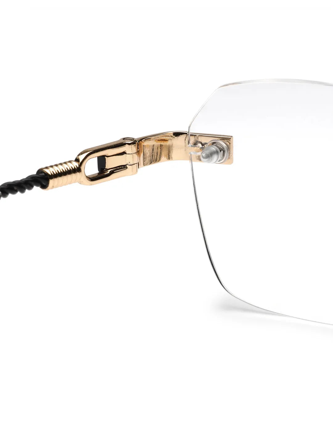 Ray-II | Golden Medium Rim Less Square Eyeglasses for Men & Women [Demo Lens]