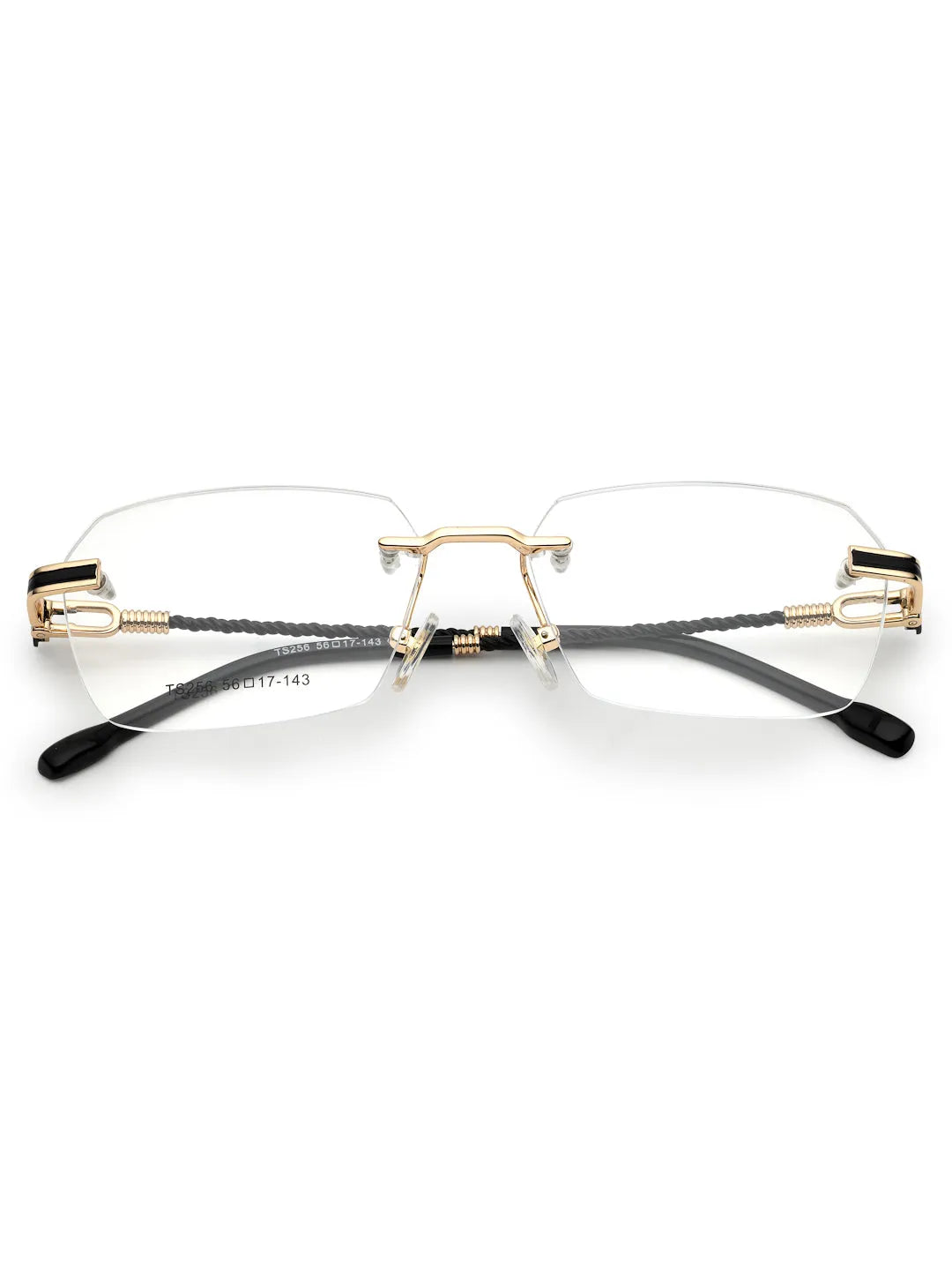 Ray-II | Golden Medium Rim Less Square Eyeglasses for Men & Women [Demo Lens]