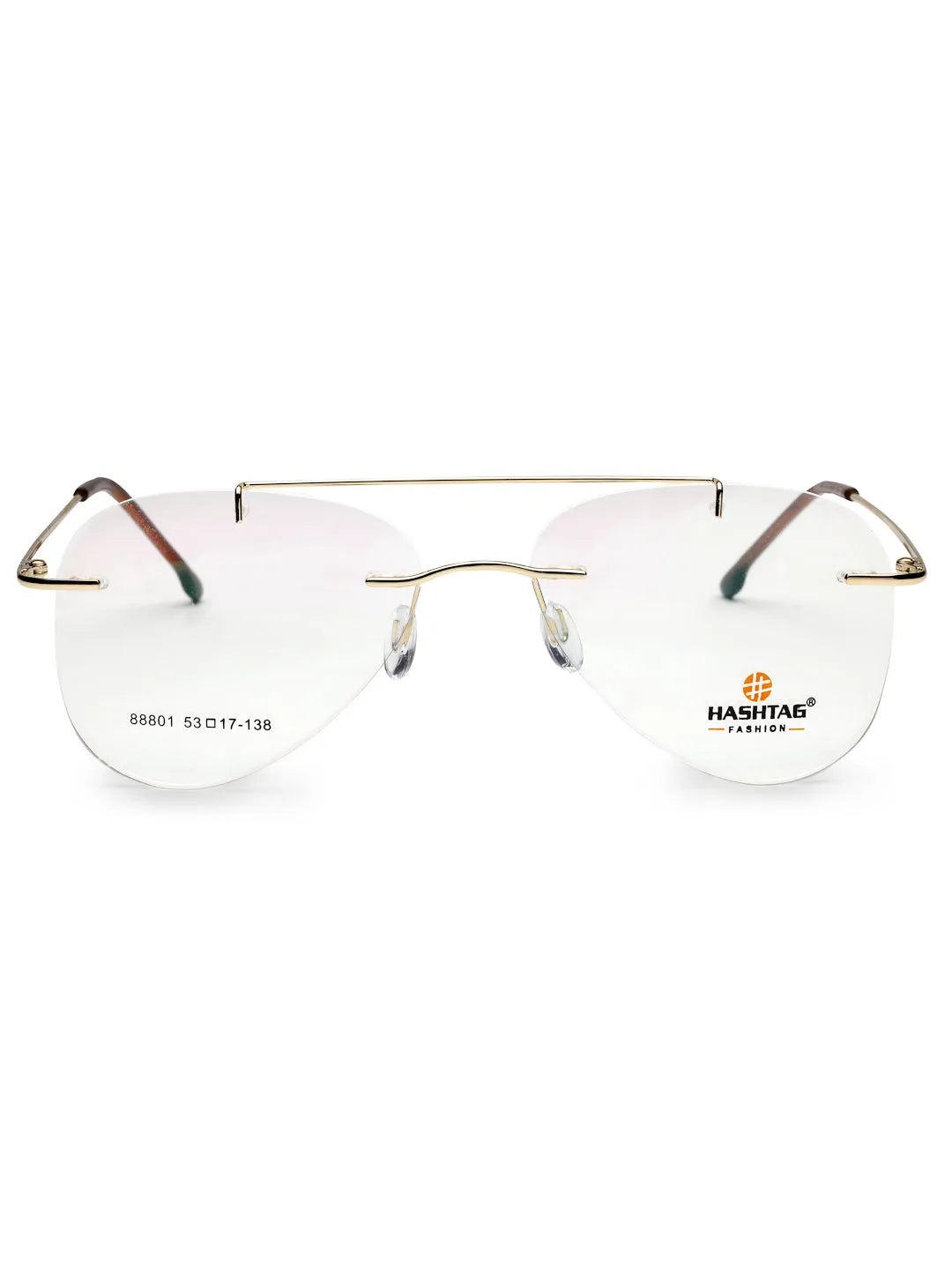 Thin line | Gold Medium Rim Less Aviator with Lock Side Hinges Eyeglasses for Men [Demo Lens]