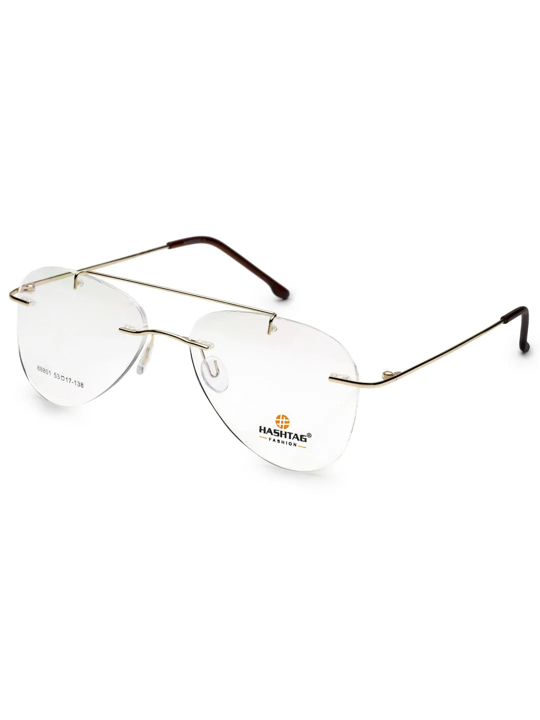 Thin line | Gold Medium Rim Less Aviator with Lock Side Hinges Eyeglasses for Men [Demo Lens]