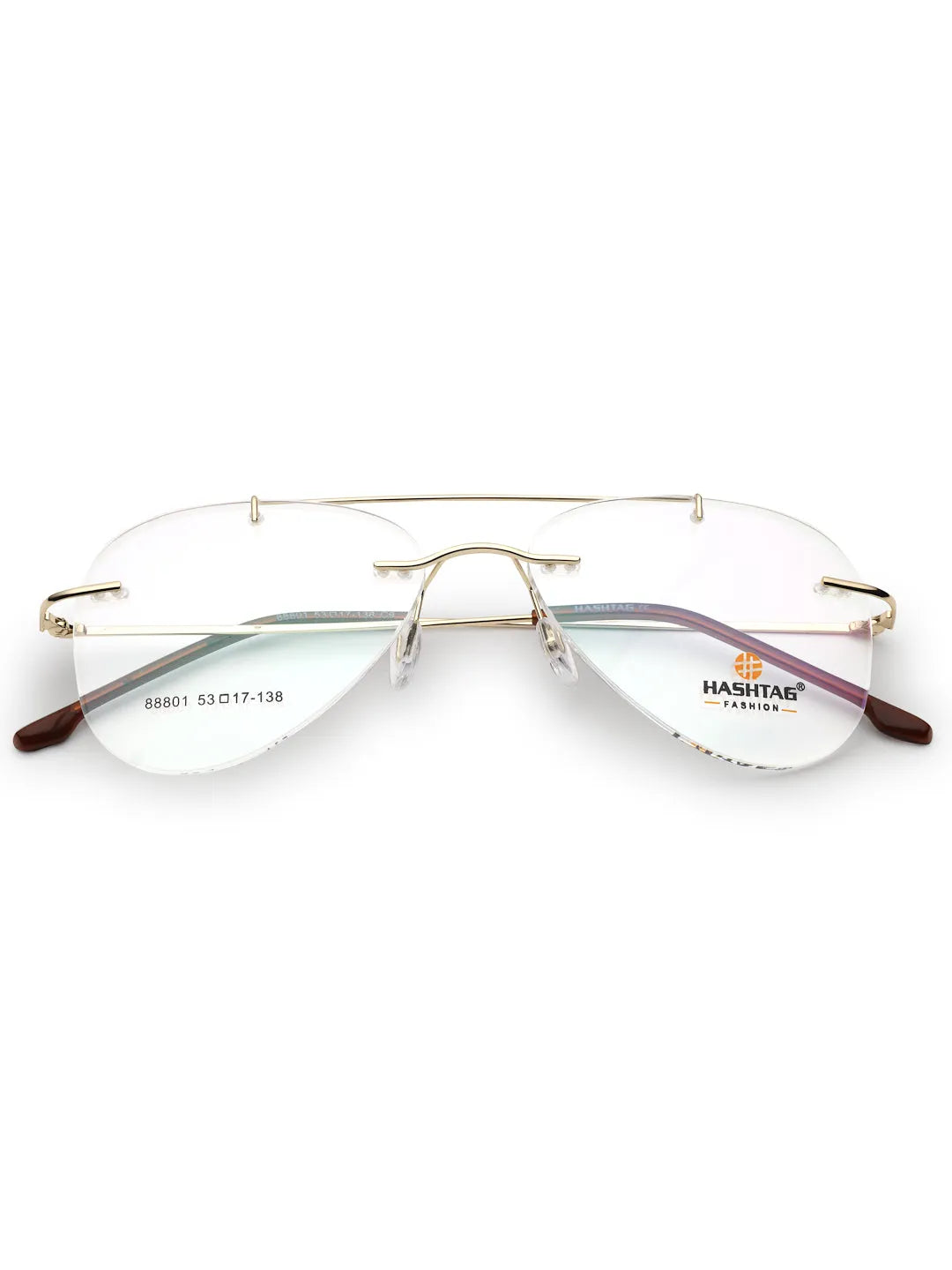 Thin line | Gold Medium Rim Less Aviator with Lock Side Hinges Eyeglasses for Men [Demo Lens]
