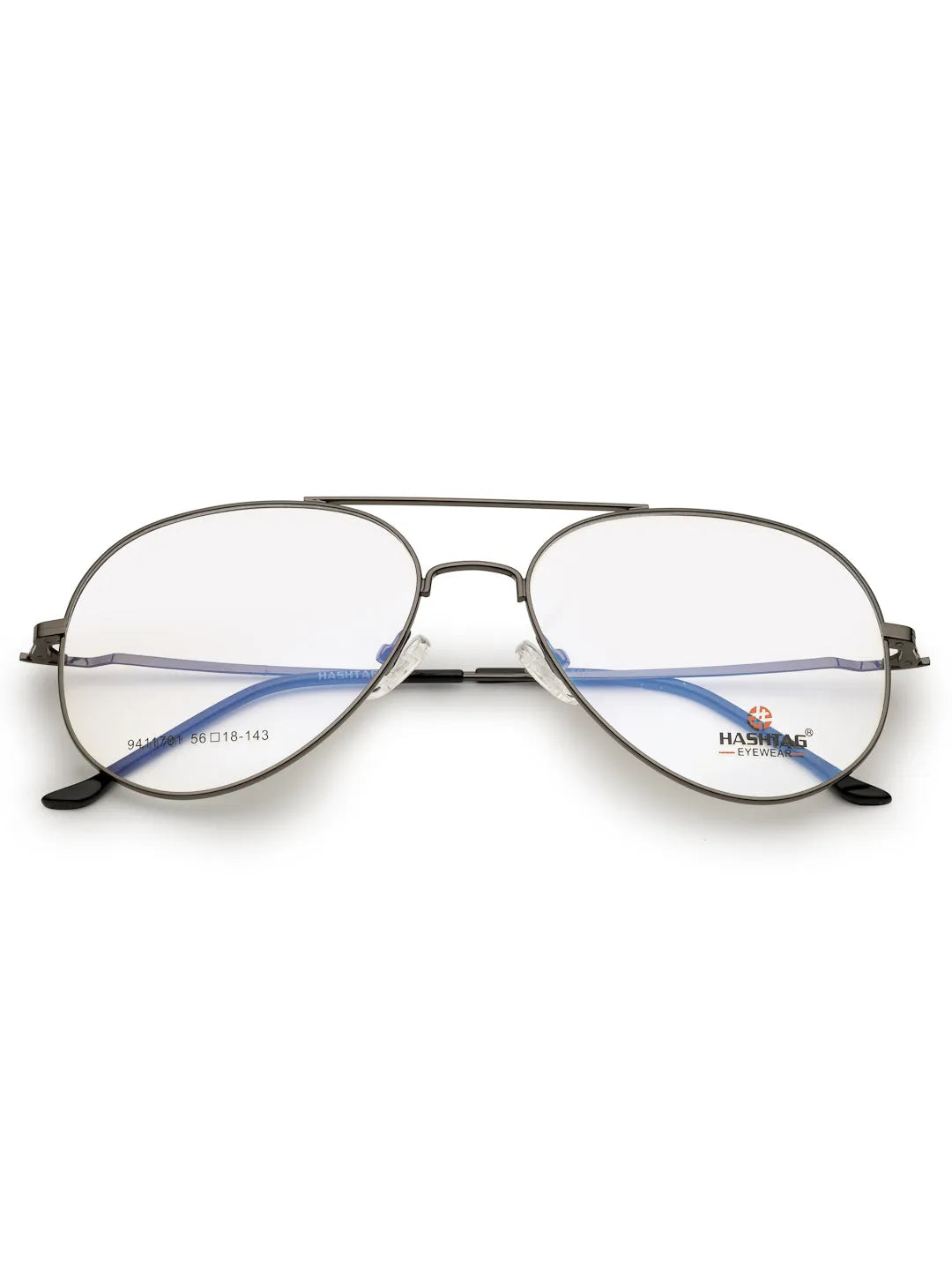 Tricorn | Gun-Grey Medium Full Rim Aviator with Lock Side Hinges Turban Eyeglasses for Men [Demo Lens]