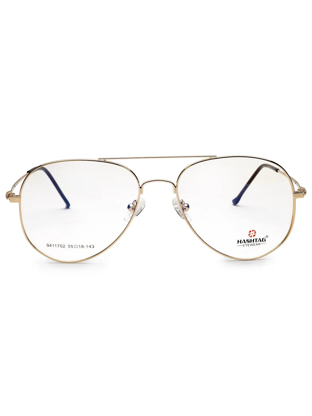 Tricorn | Gold Medium Full Rim Aviator with Lock Side Hinges Turban Eyeglasses for Men [Demo Lens]