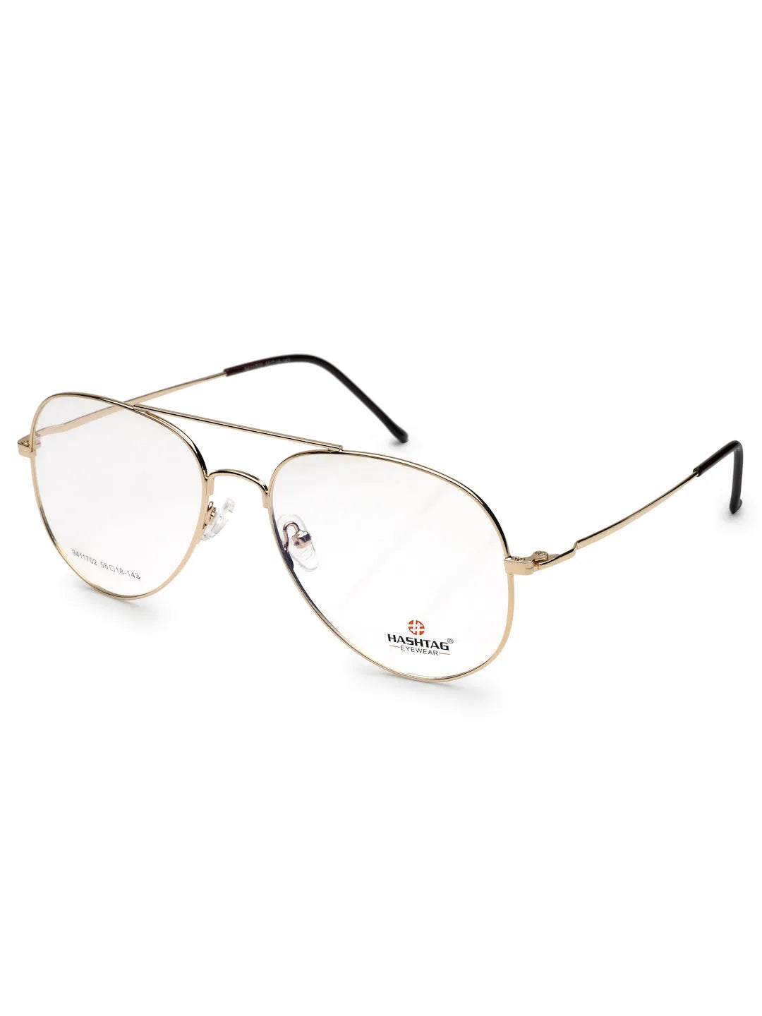 Tricorn | Gold Medium Full Rim Aviator with Lock Side Hinges Turban Eyeglasses for Men [Demo Lens]