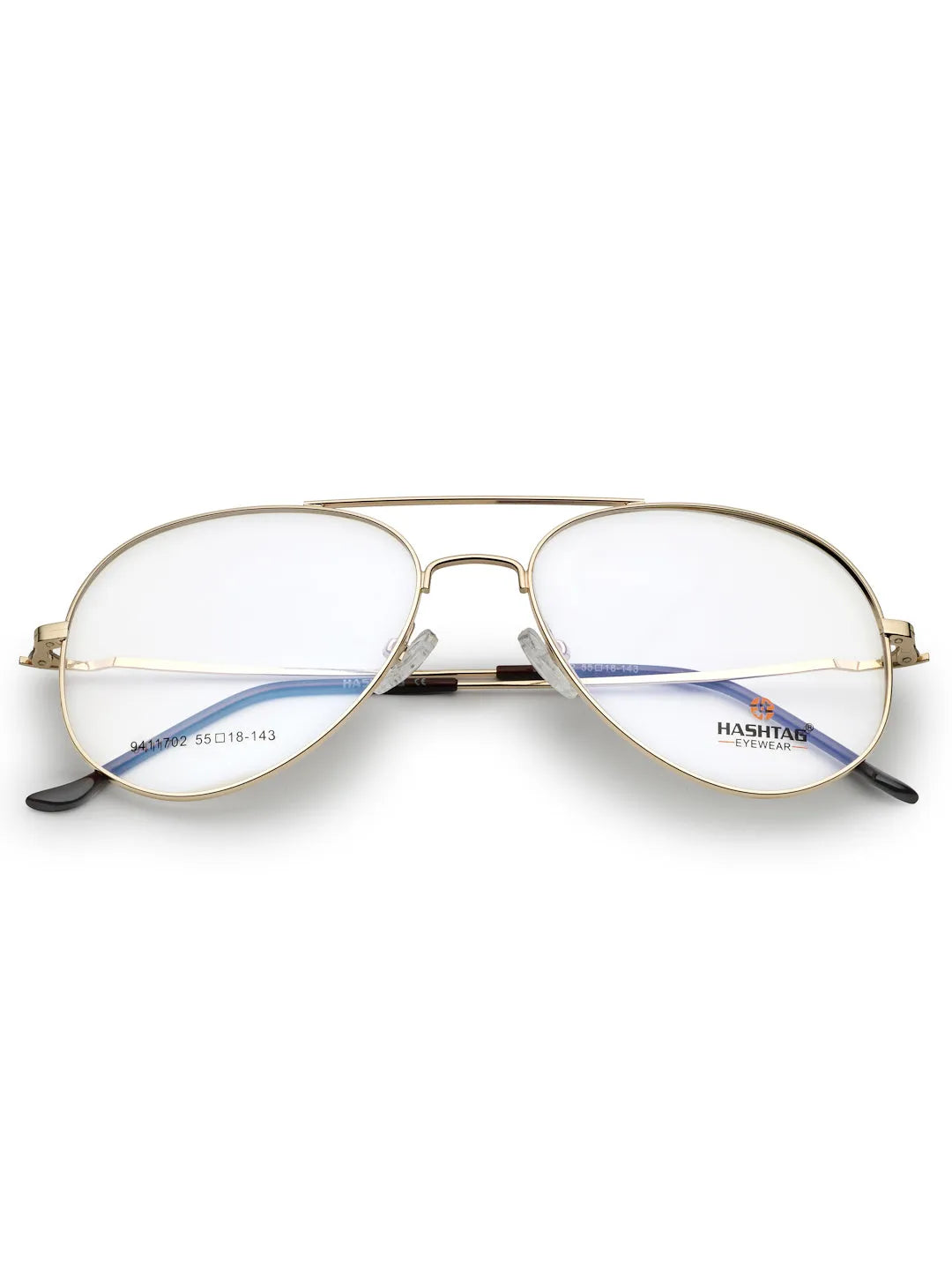 Tricorn | Gold Medium Full Rim Aviator with Lock Side Hinges Turban Eyeglasses for Men [Demo Lens]