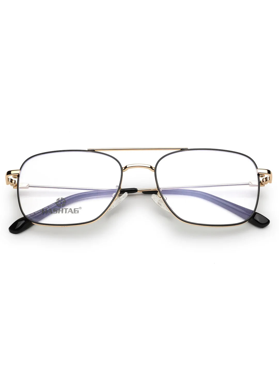 Glowra | Black-Gold Medium Full Rim Square with Lock Side Hinges Eyeglasses for Men & Women [Demo Lens]