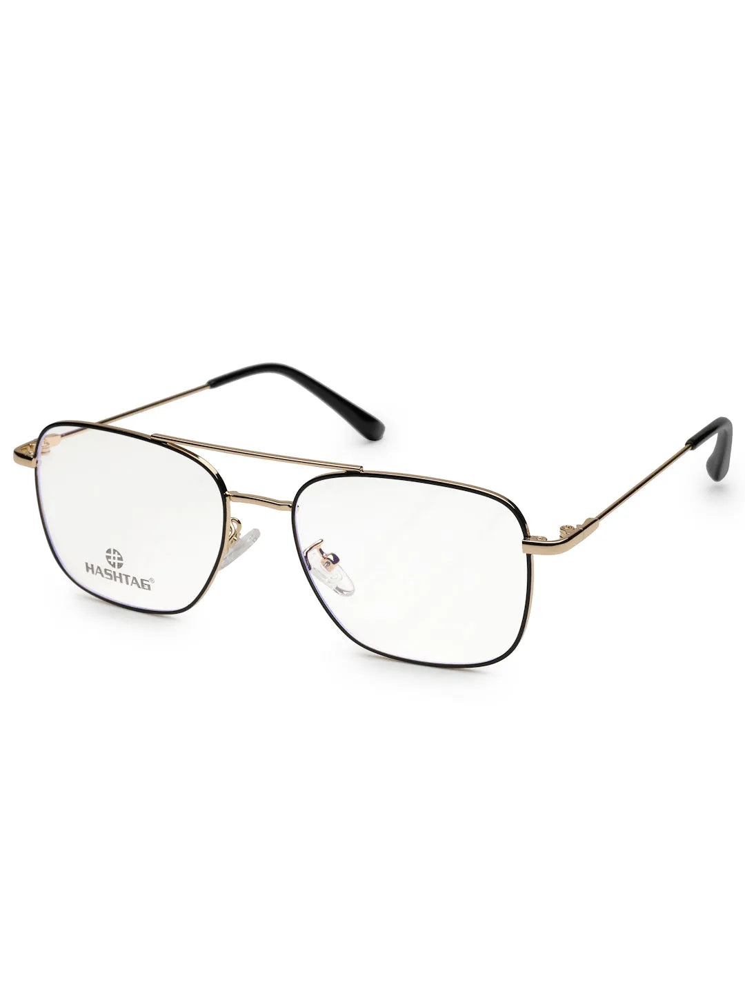 Glowra | Black-Gold Medium Full Rim Square with Lock Side Hinges Eyeglasses for Men & Women [Demo Lens]