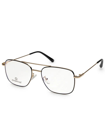 Glowra | Black-Gold Medium Full Rim Square with Lock Side Hinges Eyeglasses for Men & Women [Demo Lens]