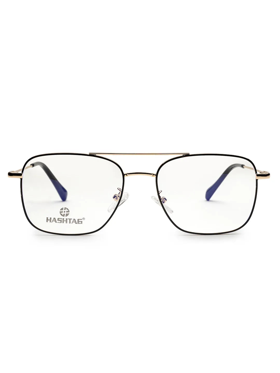 Glowra | Black-Gold Medium Full Rim Square with Lock Side Hinges Eyeglasses for Men & Women [Demo Lens]