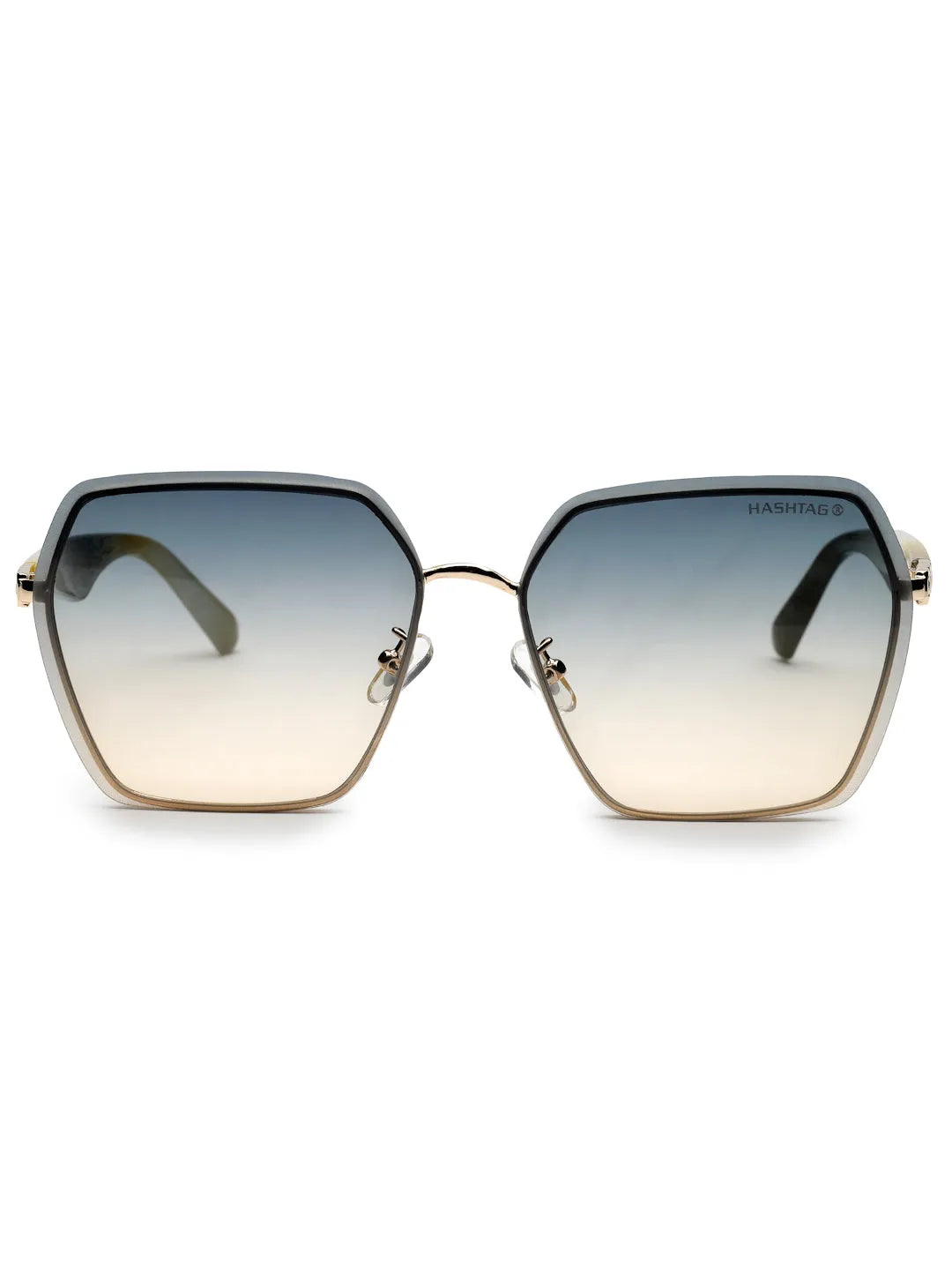 Arion | Gradient Brown & Blue Oversized Full Rim Hexagonal Sunglasses for Women [UV-protected]